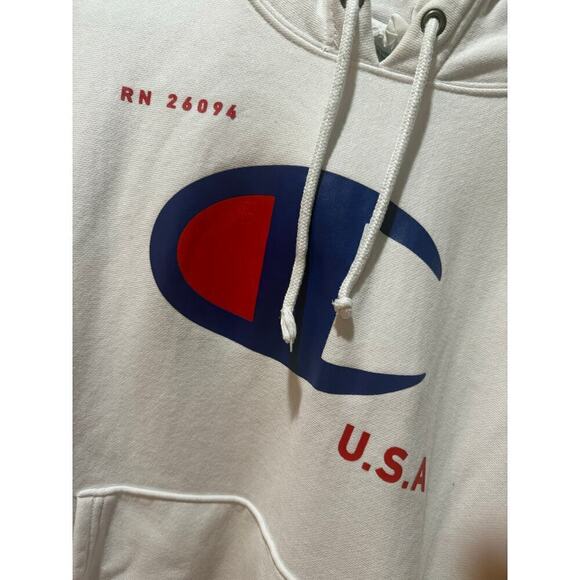 Champion RWSS reverse weave white hoodie sweatshirt L - Picture 6 of 8